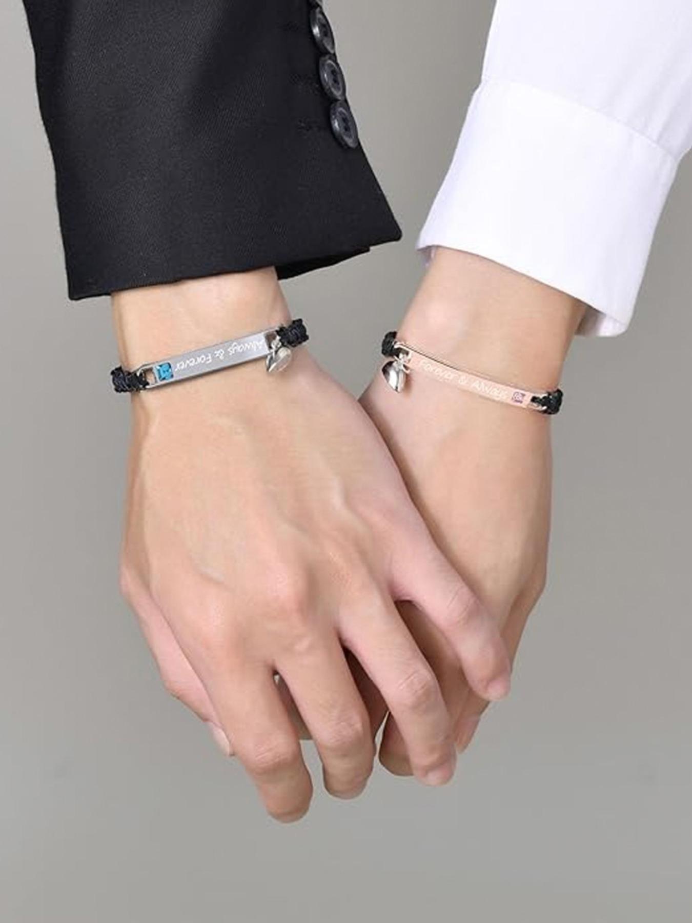 Valentine's Day Gift Set, Personalized Couple Bracelets, Promise Bangle, Attractive Relationship Band, Unisex Jewelry, Anniversary Present