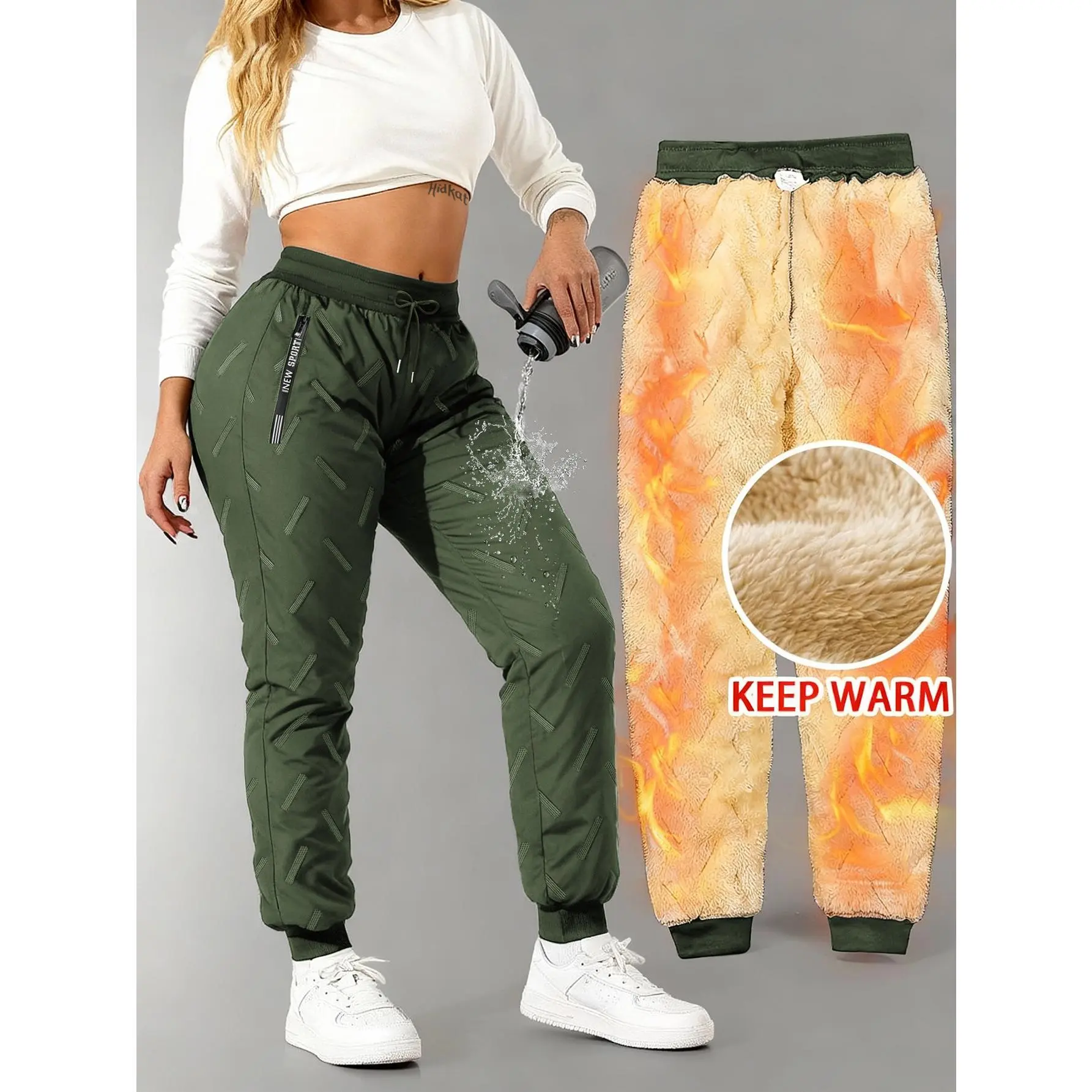 Women's Cotton Nylon Full-Length Icy-Clime Casual Pants - 1PC Oversize Cut, Easy-Breathe, Cozy Thermal, Secure Zipper Trims, Machine Washable Slacks for Routine Commute, Slogan Print Yule Gift