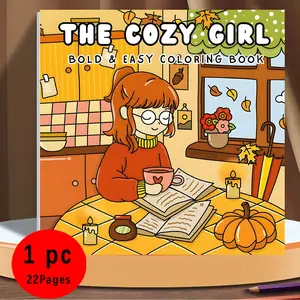 The Cozy Girl Bold & Easy Coloring Book for Kids & Adults - 22 Cute Kawaii Cozy Autumn & Warm Vibes Coloring Pages, 120gsm Thick No Bleed Paper, Non-Toxic Odorless, Glue Binding, Perfect for Stress Relief