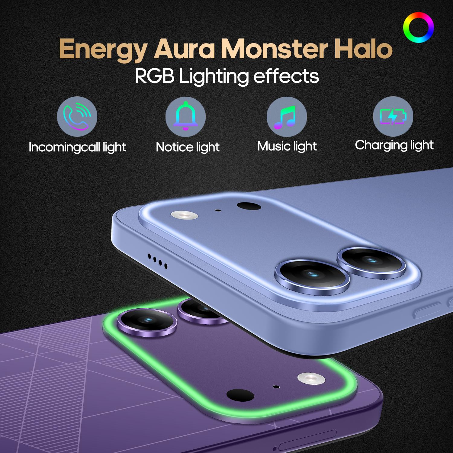 Fuffi Smartphone RGB Light Effect, 6.67-Inch HD Screen, 4GB RAM 32GB/64GB ROM, 16mp Camera, 4400mah Battery, Dual Sim Android 12