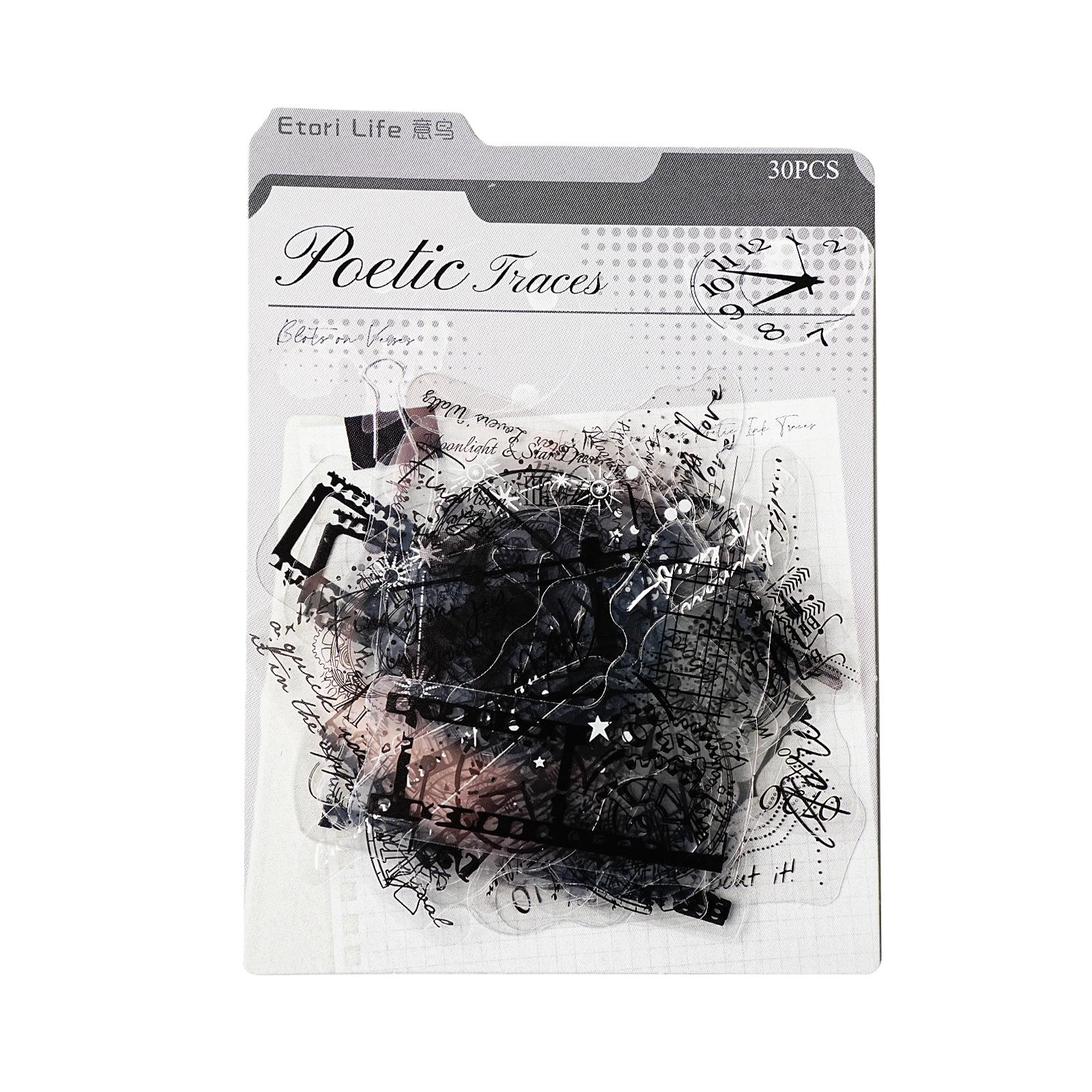 Etori Life 30Pcs Vintage Black and White Clock Film Phrase Stickers Light Retro Journal Decoration Stickers for Laptops, Phone Stickers, Suitcases, Office Decoration Accessories, Guitars, Photo Albums, DIY Crafts, Room Decoration, Card Making