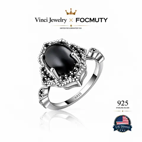 FOCMUTY 925 sterling silver, Vintage Gothic Black Onyx Sterling Silver Ring, Oval Big Stone Pave Band, Dark Grunge Witchy Statement Jewelry, Ideal for Party, Dating & Goth Outfit Match, Gift for Women Emo Alt Girls Punk Lovers Fine Finger Ring US Shipping