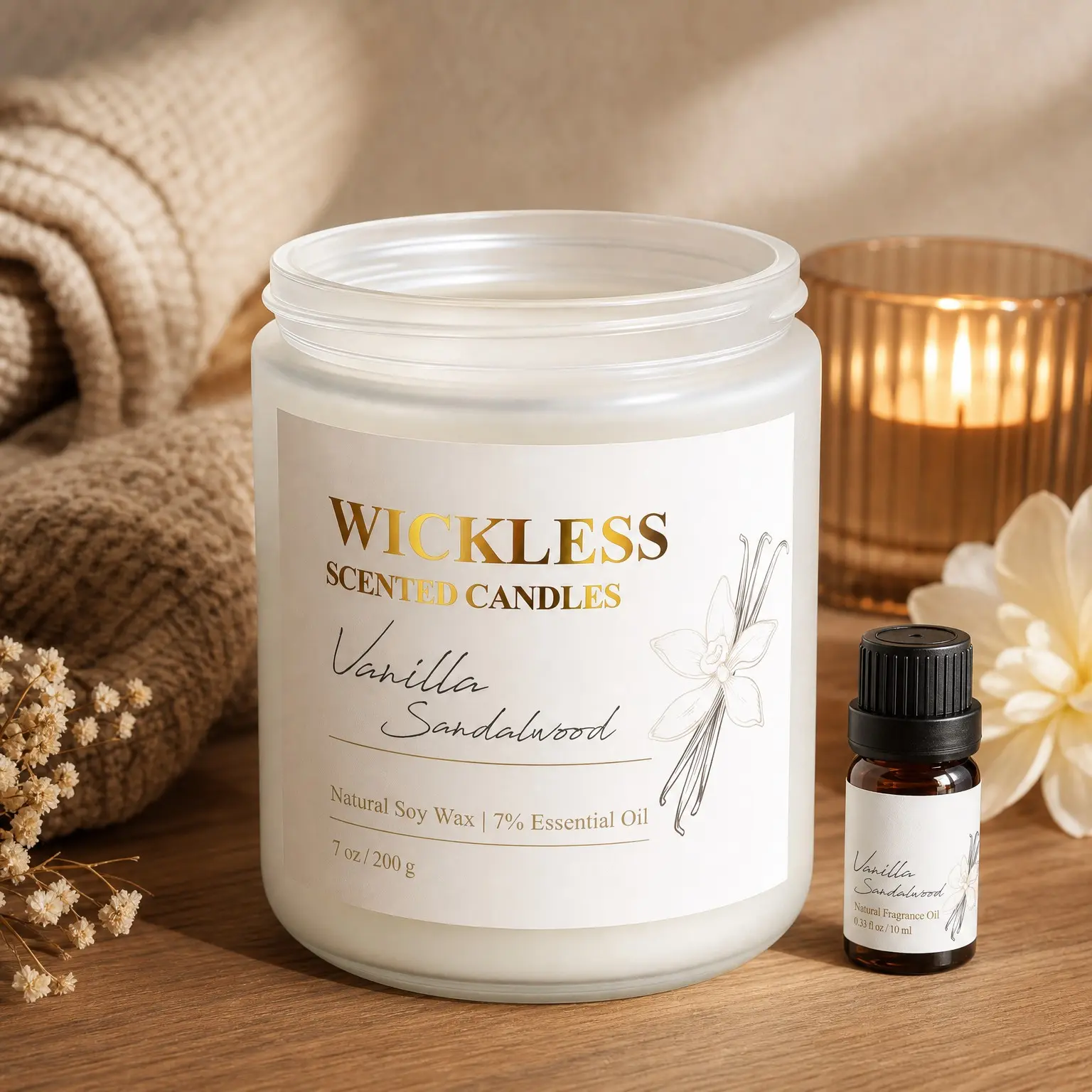 Vanilla Sandalwood Wickless Candle for Candle Warmer Lamp with 10ml Essential Oil, Flameless Non-Toxic Soy Scented Candle for Custom Aroma, Home, Mother's Day or Birthday Gifts for Women & MenGift