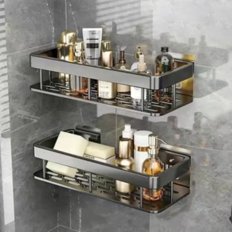 No-Drill Bathroom Shelf, Thickened Plastic Wall-Mounted Organizer, Reinforced Storage Rack for Bathroom, Space-Saving Toilet Accessories, Bathroom Caddy Organizer