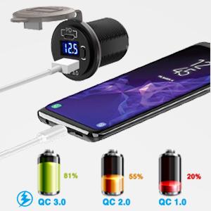 Nilight Quick Charge Socket PD Type C and QC 3.0 USB Fast Charge 12V 24V Car Outlet Voltmeter ON OFF Switch Fused Wire Kit Dual USB Charger Socket Power for Cars Trucks Vans RVs