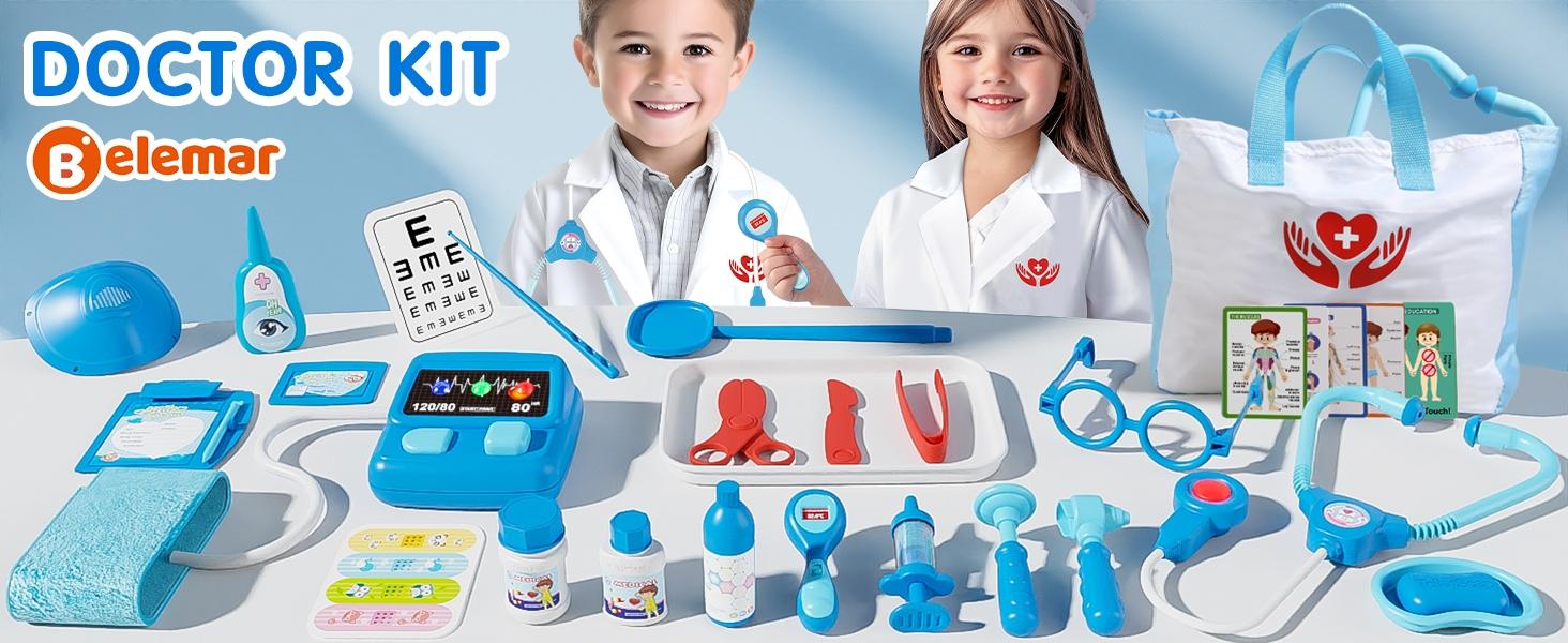 Family Doctor Role Play Toy Set, Pretend Play Set, Suitable for Ages 3+, Home Parent-Child Interaction, Includes Doctor Nurse Clothes & Props, Safe Non-Electric