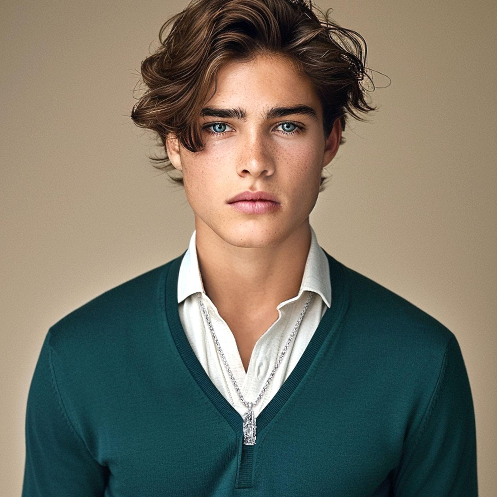 Sebina La Santa Muerte Necklace 925 Silver Penadnt for Men & Women Skull Jewelry Grim Reaper Scythe Amuleto Skull Owl Grim Reaper Necklace Gift Adjustable Chain Length