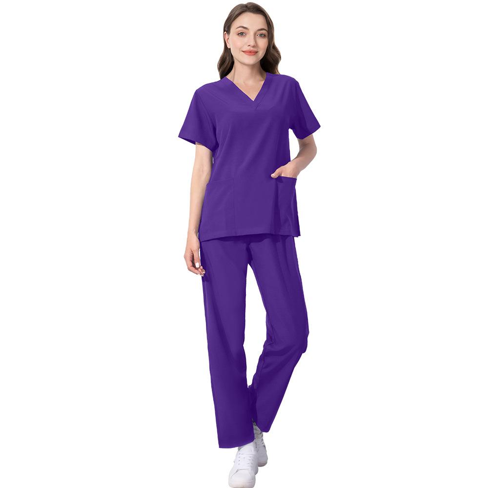 Elastic Quick-Dry V-Neck Two-Piece Scrub Hospital Nurse Uniform Set Beauty Salon Workwear and Operating Outfit Elastic and Slim-Fitting Quick-Dry and Breathable Suitable for Daily Wear in Hospitals Beauty Salons and Operating Rooms