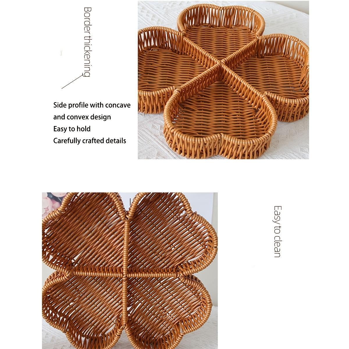 1pc of a Reinforced Lucky Four-Leaf Clover Segmented Handmade Woven Tray, Made of Lightweight Luxury Imitation Rattan PP Material, Suitable for Item Storage Basket/Tray, Elegant Home Decor Display Rack. Ideal for Living Rooms, Camping, Shelf Baskets