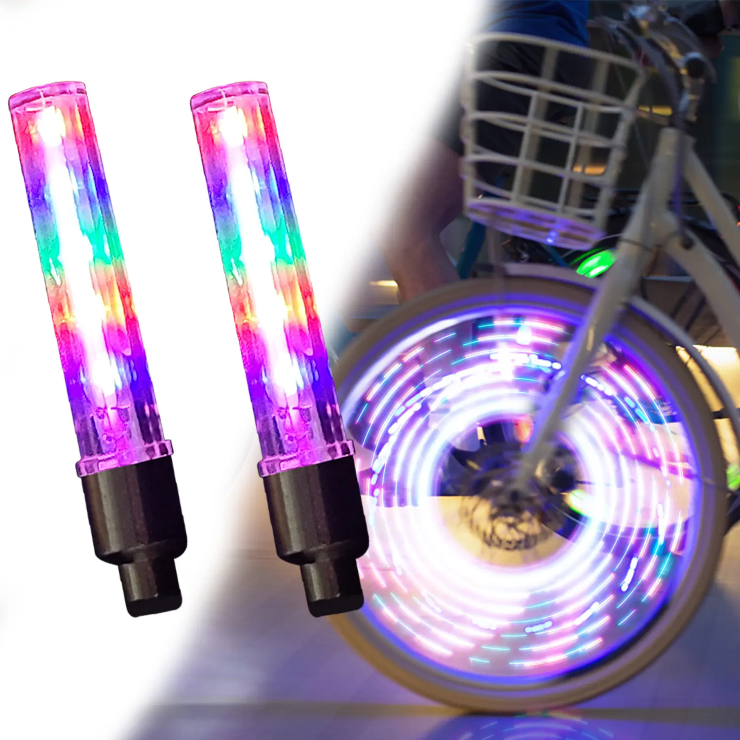 2 PCS/4 PCS LED Bike Bicycle Valve Stem Lights, ABS Plastic Cycling Safety Lights, 7-Model Flashing Neon Multi-Patterns Lamp for Wheel Tire, Motorcycle