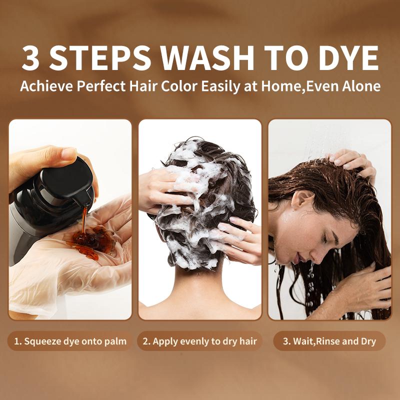 AKOIIN Black/Dark Brown Hair Dye Shampoo, 3-in-1 Hair Color Semi-Permanent, Unisex, 100% Gray Coverage, Lasts 60 Days, 7 Plant Extracts, Frizz-Free, with Dye Tools, 500ml