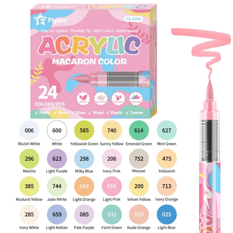 Acrylic Paint Markers,Macaron Series Set,Soft Brush Tip Water Based, Straight liquid Markers for Wood, Canvas, Rock Painting, Glass, Diy Crafts, Fabric Paint, Acrylic Drawing Markers
