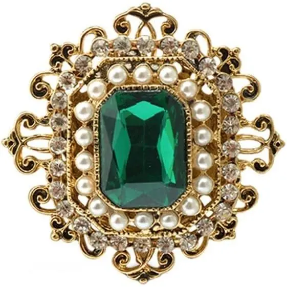 Antique Gold Tone Rhinestone Brooch Pin for Women and Girls Vintage Baroque Rectangle Crystal Shell Pearl Boho Victorian Style Elegant Wedding Christmas Jewelry Gift(Gift)