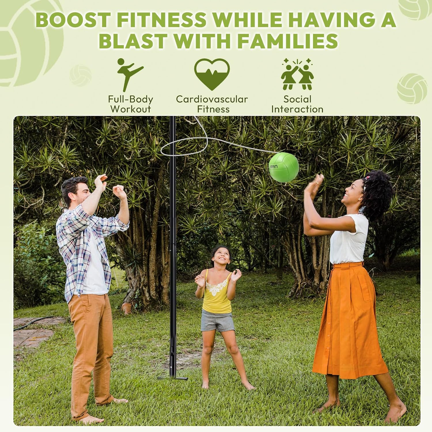 Portable Tetherball Set for Backyard, 10.5ft Adjustable Steel Pole with Spiral Ground Anchor, Soft PU Volleyball & Rope, Heavy Duty Outdoor  for Family, Lawn, Camping & Party