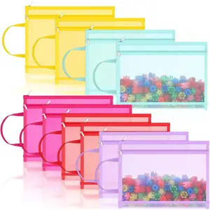 10 Pack A4 Colored Mesh Double-layer Mesh Zipper Pouch Bags Nylon Puzzle Building Block Sets Toy Storage & Organization, Breathable Zipper Pouch with Handle for School Office (Bright Colors)