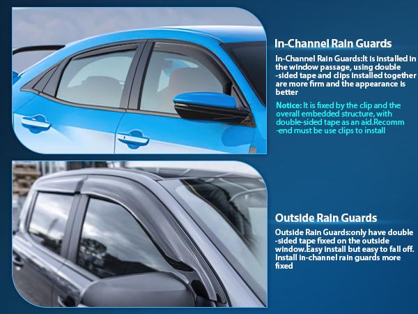 Nilight Durable in Channel Rain Guards for Honda Civic Hatchback 2016 2017 2018 2019 2020 2021 Window Deflectors, Vent Window Visors-4pcs Car Accessories Autos Not suitable for LX or EX models