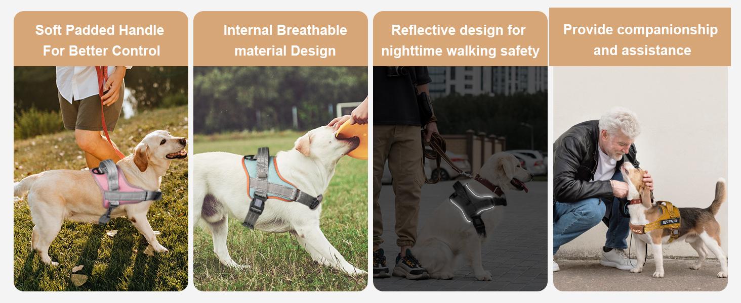 AUROTH No Pull Dog Harness and Leash Combo with Cute Poop Bag Holder, Reflective Adjustable Soft Padded Safety Harness, Dog Poop Bag Dispenser with 1 Roll 15 Bags, Dog Walking & Training Kit for Small Medium Large Dogs