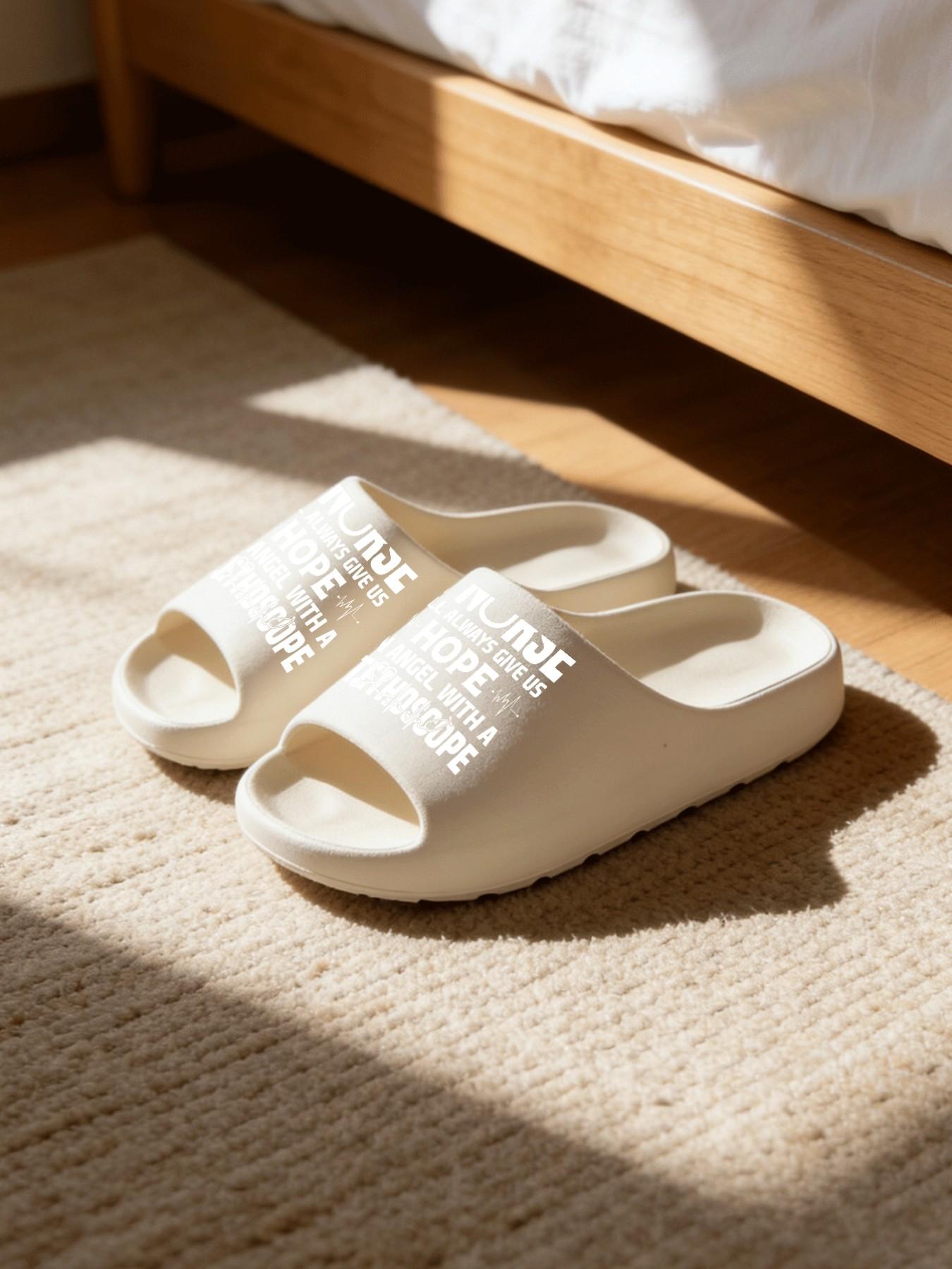 1 Pair Back To The 90s Themed Retro Printed Thick Sole Slippers, American Retro Y2K Style, Non-slip Soft Sole, Indoor & Outdoor Dual-use, Open Toe Slides, Exclusive for Retro Lovers, Bathroom Casual Slippers