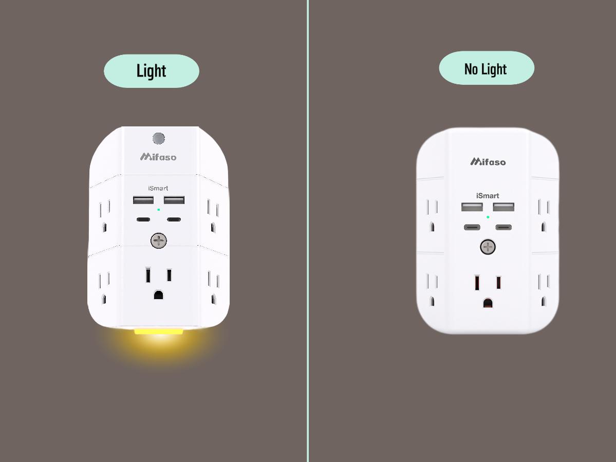 Fathersdaygift MIFASO 9-in-1 Smart Night Light Wall Outlet Extender with 5 AC Outlets, 2 USB-A, 2 USB-C Ports, Surge Protection, Screw-Mountable – Ideal for Home, Office Fathersdaygift MIFASO 9-in-1 Smart Night Light Wall Outlet Extender with 5 AC Outlets, 2 USB-A, 2 USB-C Ports, Surge Protection, Screw-Mountable – Ideal for Home, Office