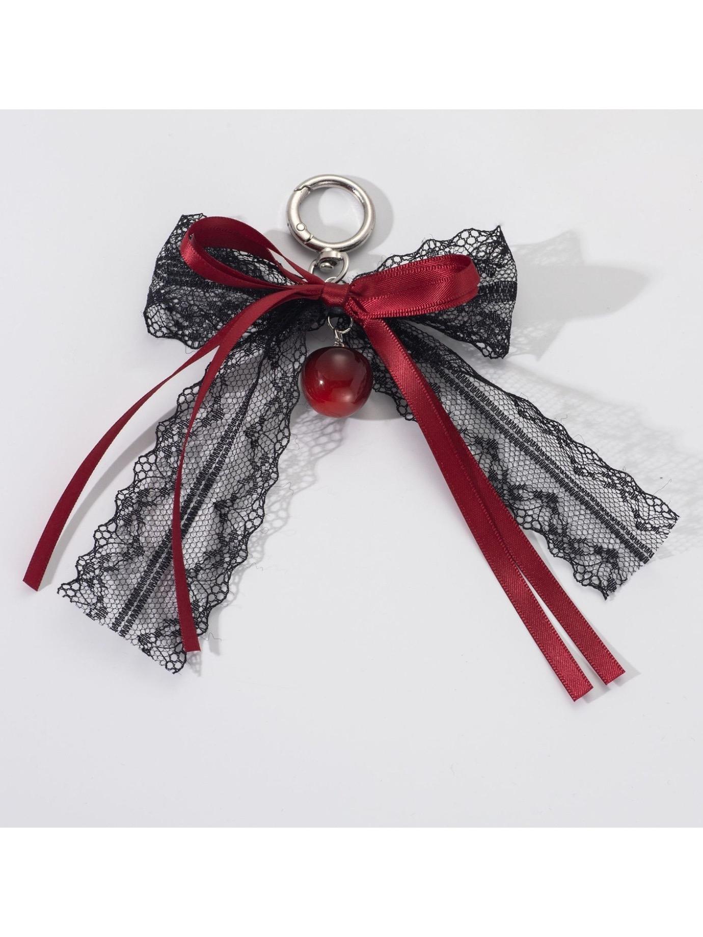 Fashionable Sweet Cool Style Lace Bow Cherry Pendant Keychain Bag Charm, Boho All Seasons Hanging Ornament