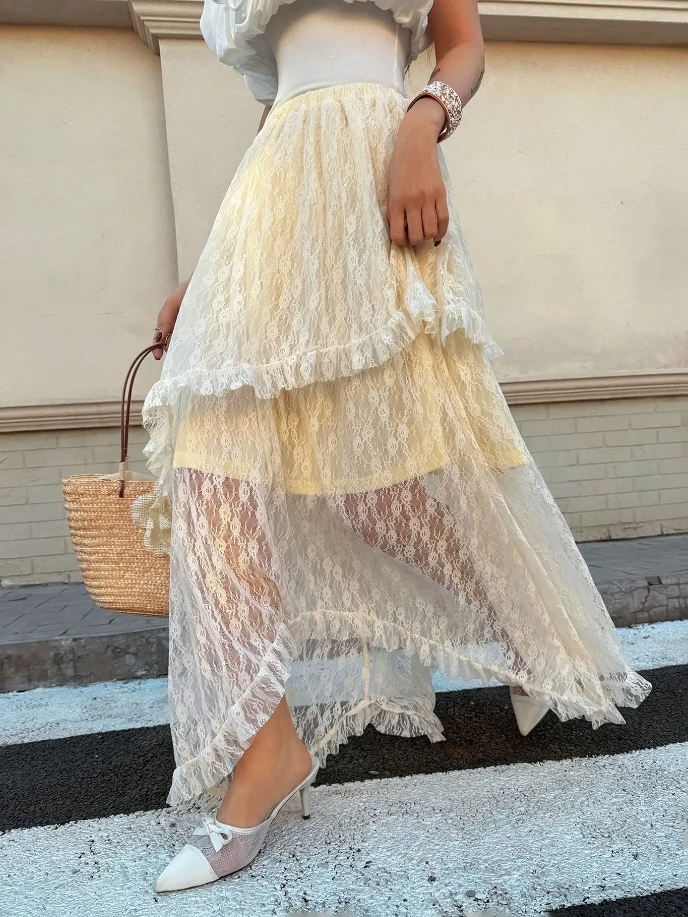 Summer Women's Lace Hem Skirt, Stylish and Casual, Cute Cake Ruffle, Soft Fabric, Perfect for Outdoor Activities, Graduation Season
