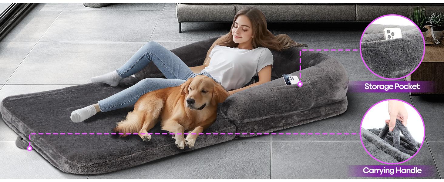 Foldable Human Dog Bed,Orthopedic Memory Foam Human Sized Dog Bed,Human and Dog Massage Chair Massage Bed,2 in 1 Calming Human Size with Egg Foam Supportive Mat and Waterproof Liner,Storage Pocket (75”x45”x10”) Portable Pad Foldable Human Dog Bed,Orthopedic Memory Foam Human Sized Dog Bed,Human and Dog Massage Chair Massage Bed,2 in 1 Calming Human Size with Egg Foam Supportive Mat and Waterproof Liner,Storage Pocket (75”x45”x10”) Portable Pad