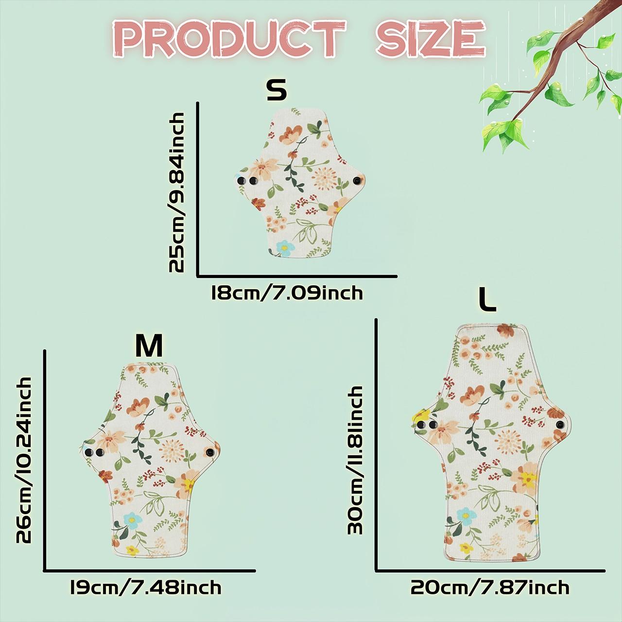 3pcs Reusable Pads Set, High Absorbency Leakproof Night & Day Use, Cotton Lining, Multiple Sizes, Postpartum Menstrual Incontinence Care