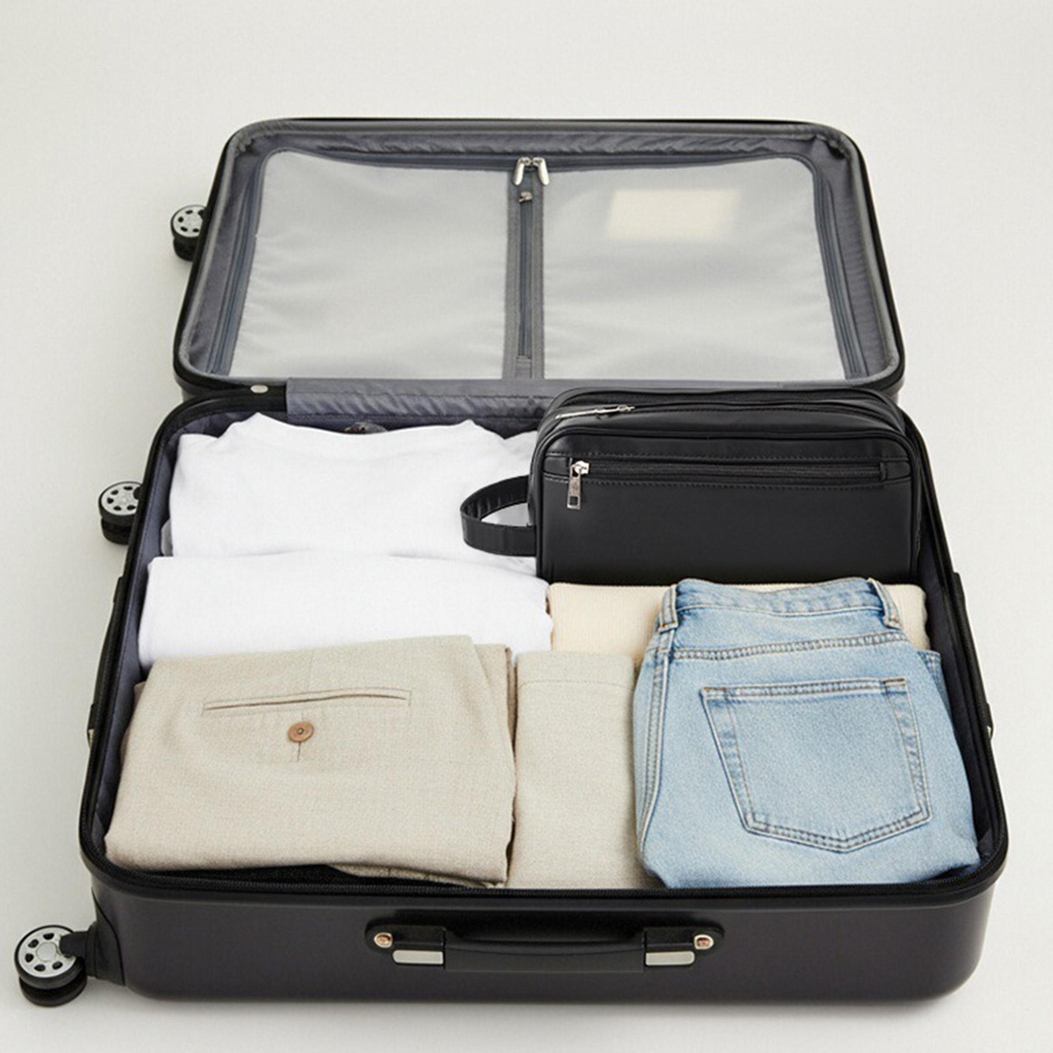 Portable Travel Wash Bag, Dual Compartment Design, Men's Cosmetics & Shaving Organizer, Fashion Solid PVC Wrist Wallet, Ideal Gift