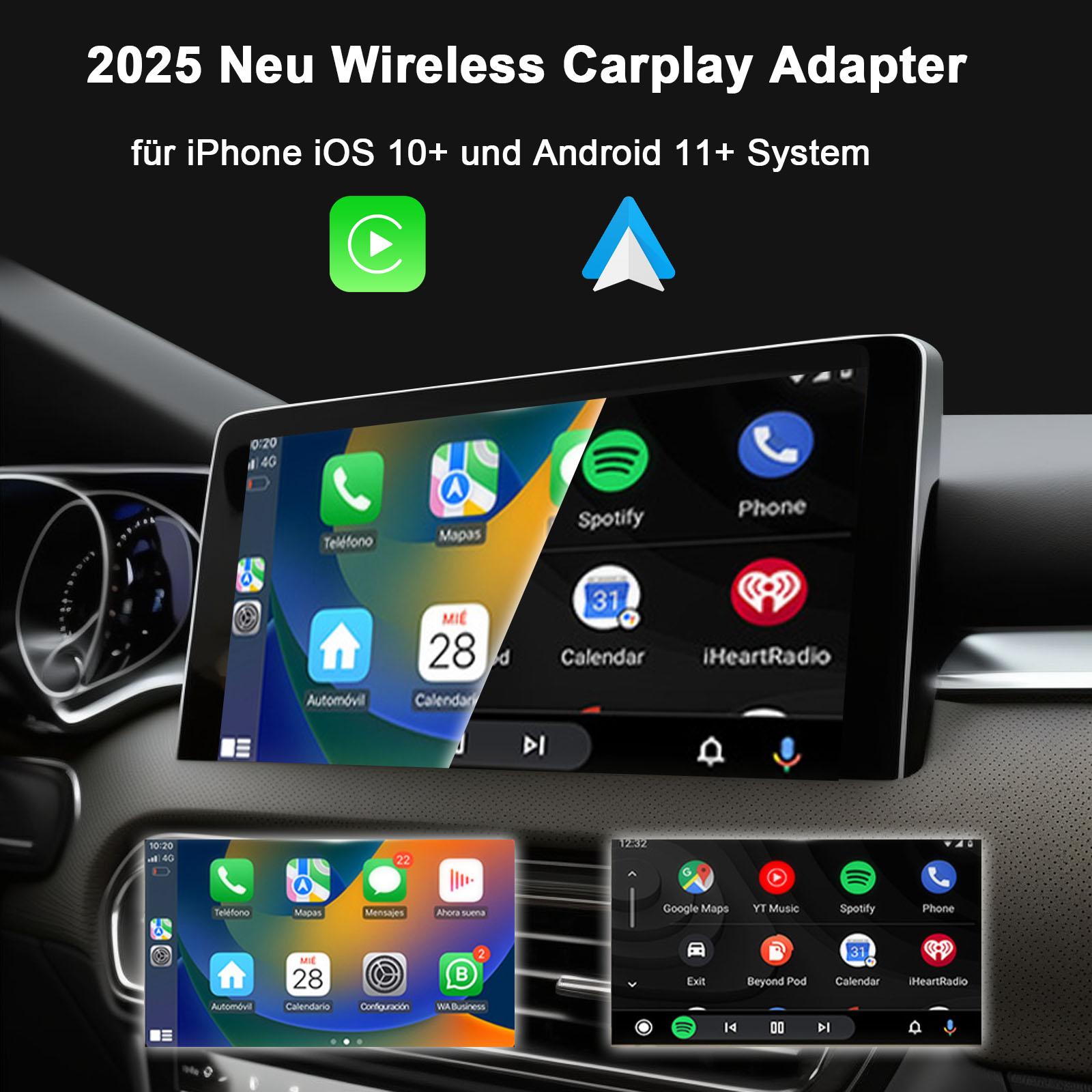 2026 Upgraded Wireless Carplay Adapter, Portable In-Car Display, 2-In-1 Wireless Carplay & Android Auto, Mini USB Design, Plug & Play
