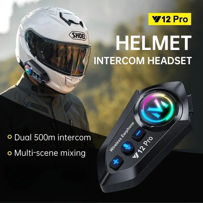 MOKATA Y12/Y12PRO 2026 Motorcycle Bluetooth Headset, Bluetooth 5.3, Professional Wind Noise Reduction, HD Microphone, 20 Hours of Very Long Battery Life, Multi-communication, Quick Tool-free Installation, Compatible with Various Types, Motorcycle Accessor