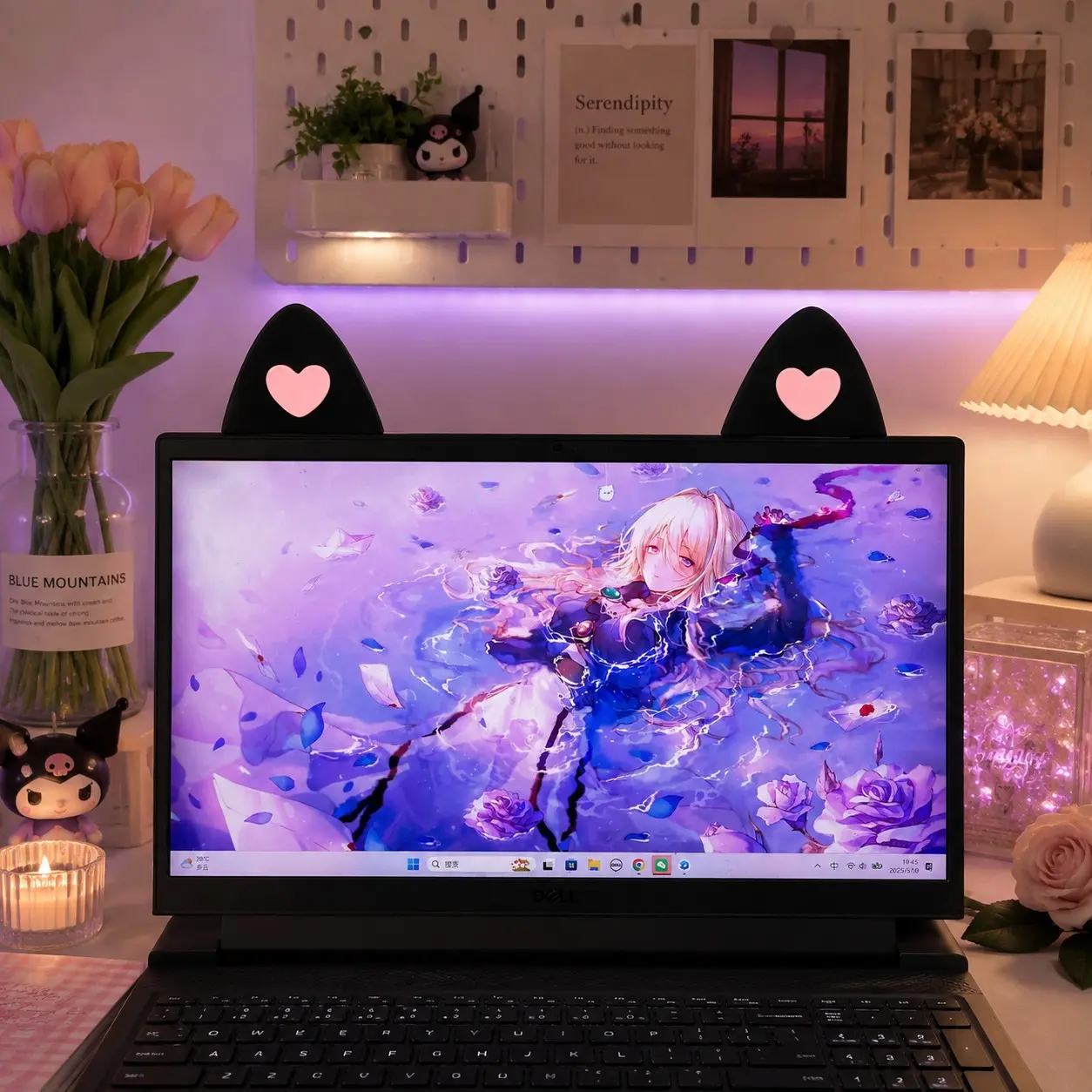 Heart Cat Ear Monitor Stickers, Dark Sweet Girl Style, 3m Adhesive, No Drilling, Desktop Decor, Gift for Girls, Friends, Gamers