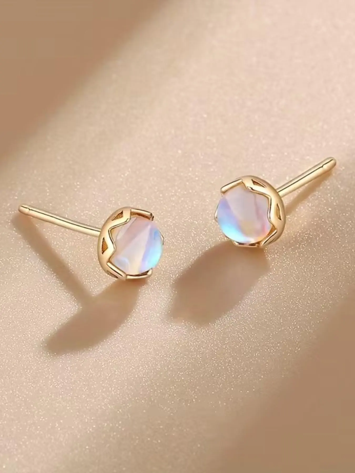 Simple Moonstone Stud Earrings for Women, Elegant and Versatile, Unique Design, Luxurious and Chic, Small and Delicate Ear Pins