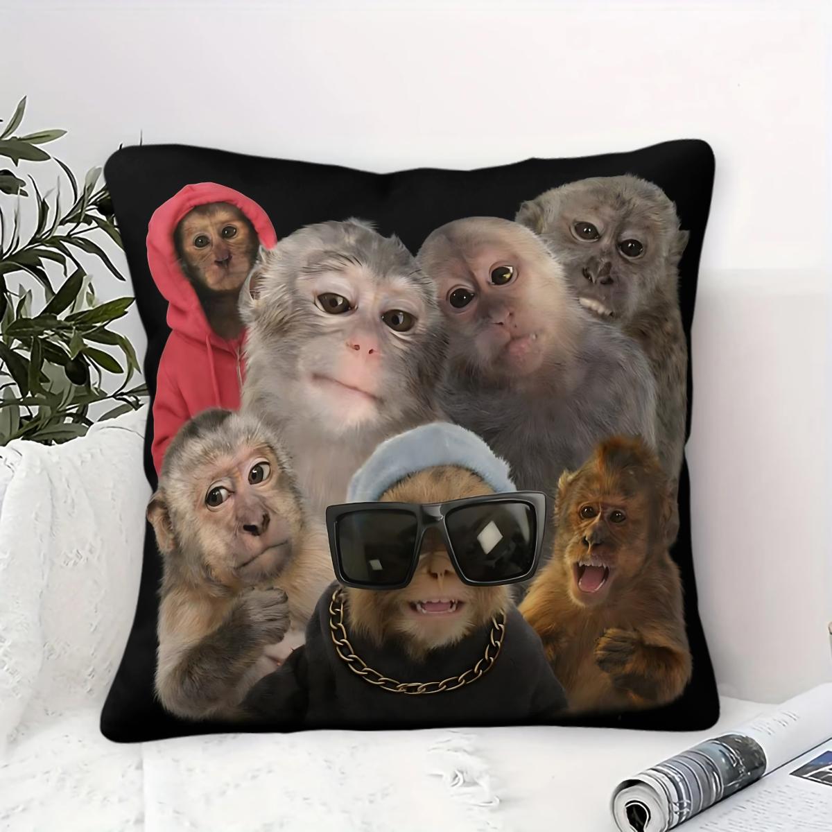 Trending Monkey Throw Pillow, Warm and Whimsical Fun Home Decor Checkered Accent Pillow, for Sofa Pillowcases and Bedding Home Decor Cushion