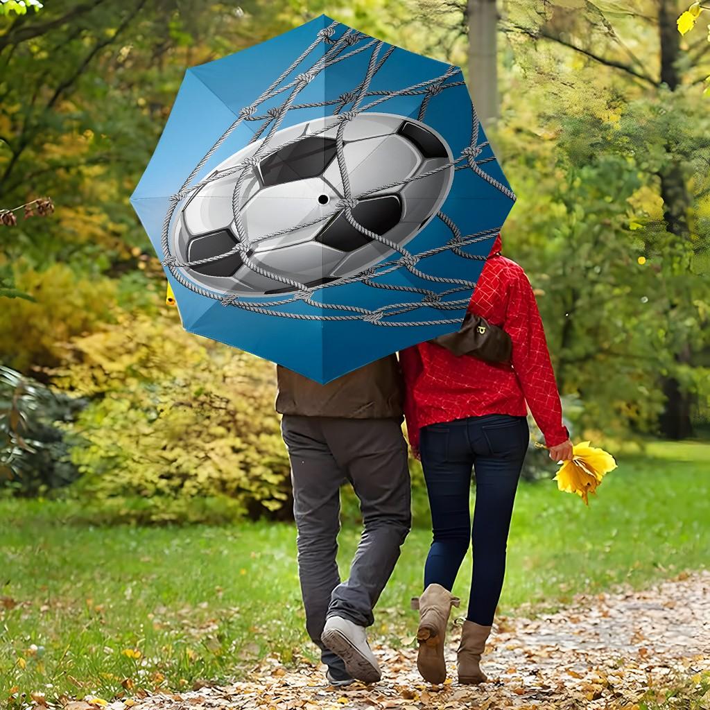 Football Field Pattern Umbrella, Automatic Folding, Sun Protection, Durable 8-Rib, Outdoor Use, Great Gift, World Cup Umbrella