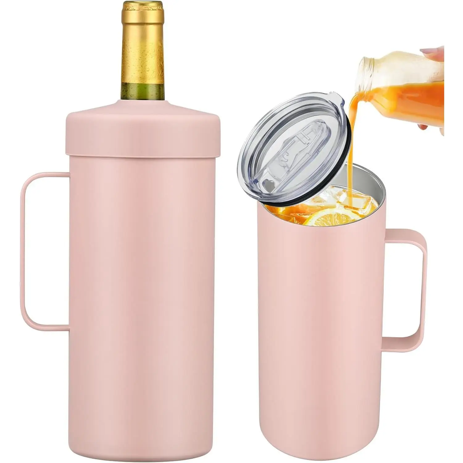 2 IN 1 Wine Chiller Single Bottle and Travel Tumbler, 42oz Stainless Steel Iceless Cooler Wine Bottle, Insulated Mug with Lid, Keep Wine Cold up to 6 Hours Fits Most Wine Bottles Gift for Wine Lovers