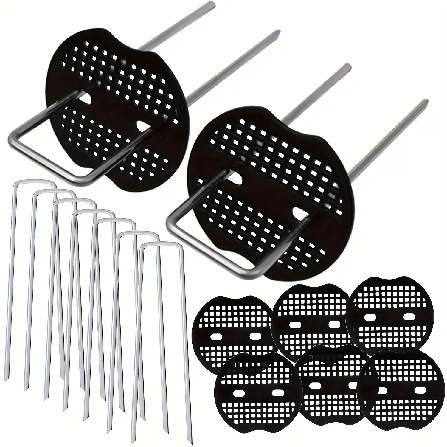 Galvanized steel U-shaped ground stake and gasket set - corrosion-resistant and highly durable, suitable for fixing fences, camping tents, fabrics (200 pieces/100 pieces option: including ground stake+gasket+hook+gloves)