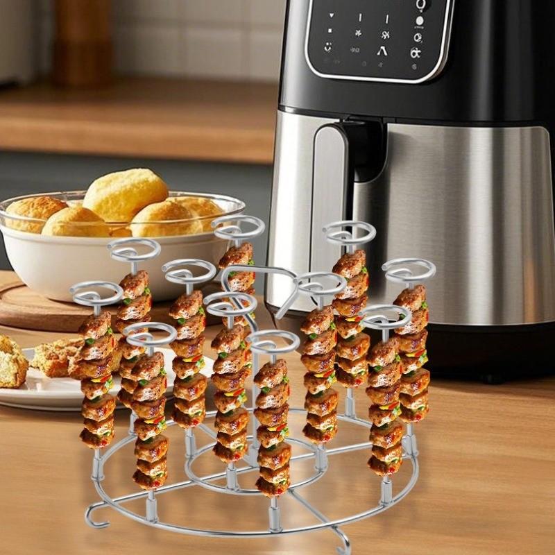 7-Inch BBQ Grill Tool, 304 Stainless Steel, Air Fryer Accessory, Vertical Grill Skewers, Microwave Grill, Easy Assembly, Home & Commercial Use