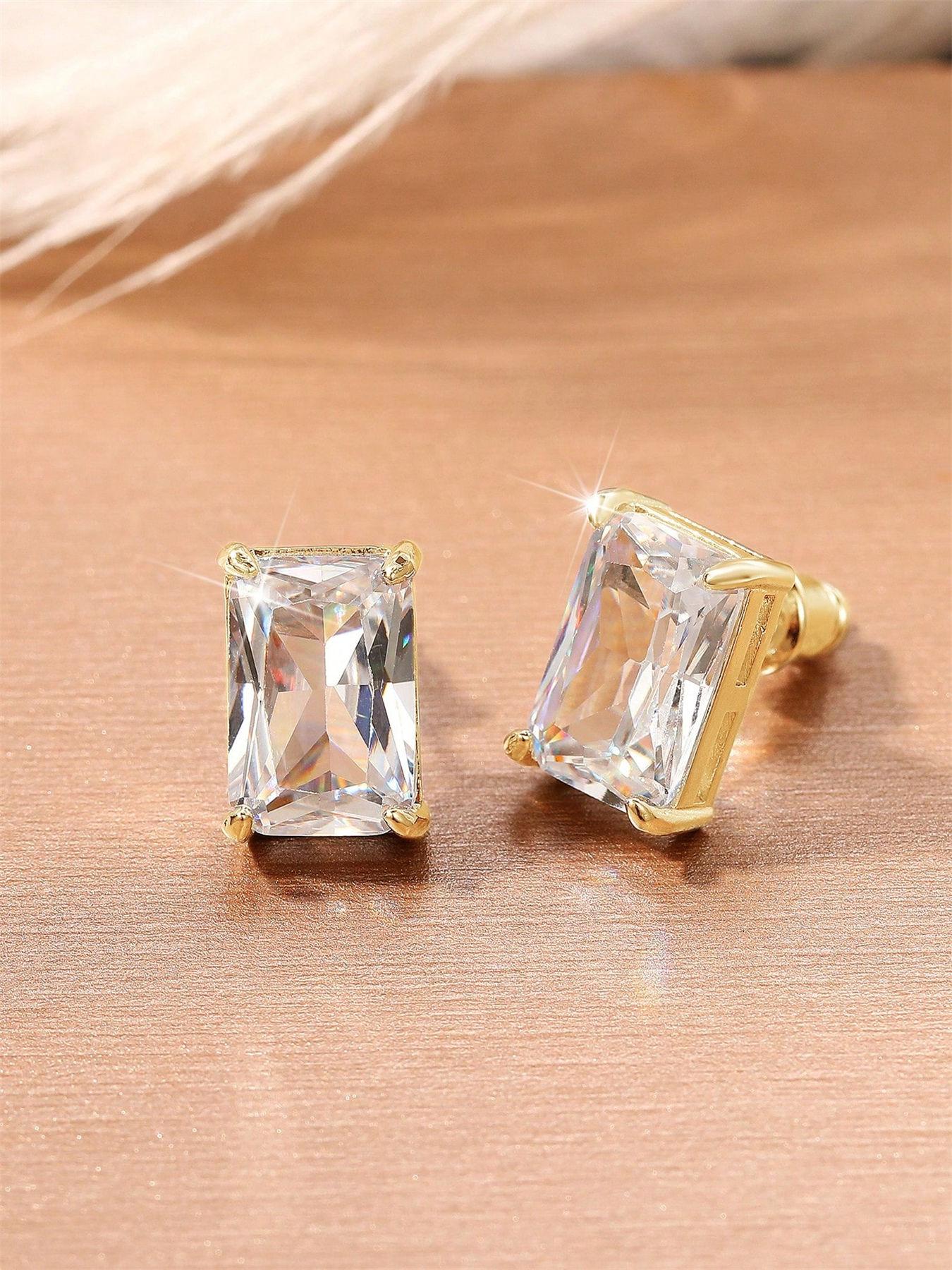 1 Pair Romantic Cubic Zirconia Stud Earrings For Women For Party Engagement Anniversary Jewelry Valentine's Day Gift Solitaire Earrings