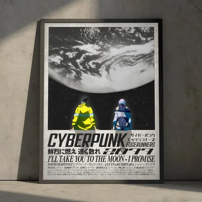 Cyberpunk Edgerunners Anime Poster Print, David and Lucy Manga Japanese Vintage Sci Fi Minimalist Wall Decor Hanging, Gift for Anime Fan waterproof canvas wall art exquisite poster  bedroom dorm gaming room office classic print unique wall art decoration