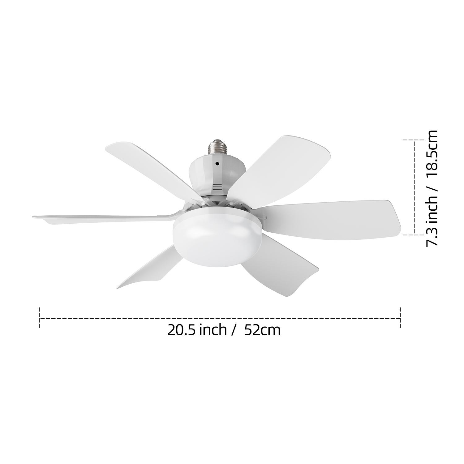New E27 Bulb Socket Ceiling Fan Light Lamp, Adjustable Dimming Timer, 3 Color Modes 3000k-6500k, Remote Control, Bedroom Kitchen Living Room