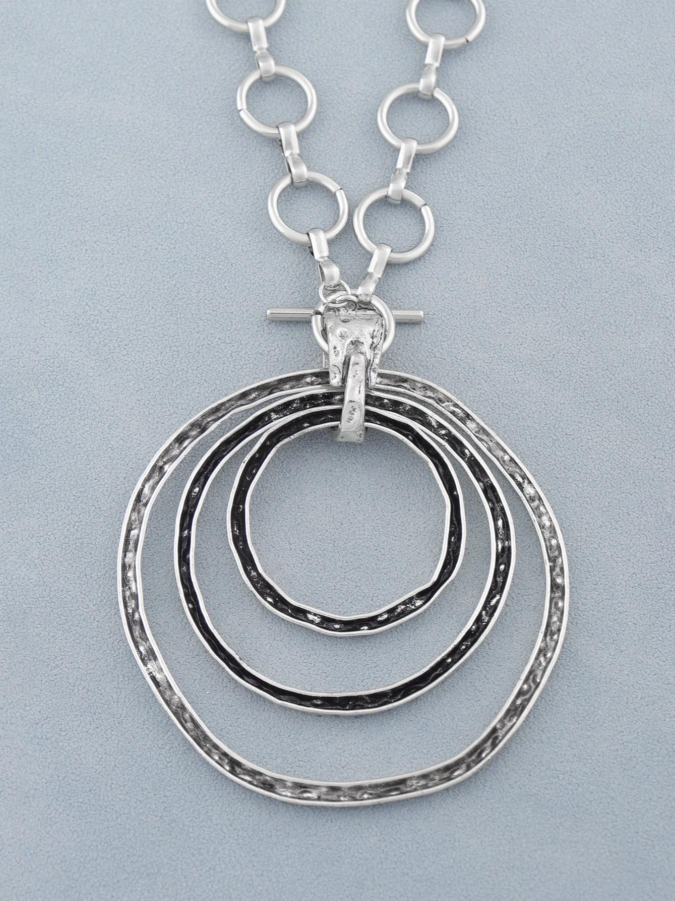 1pc Silver Color Boho Large Multi-Circles Moveable Round Circles Pendant Chunky Chain Statement Necklace Suitable For Women's Daily Wear 18"+2" Extend Chain