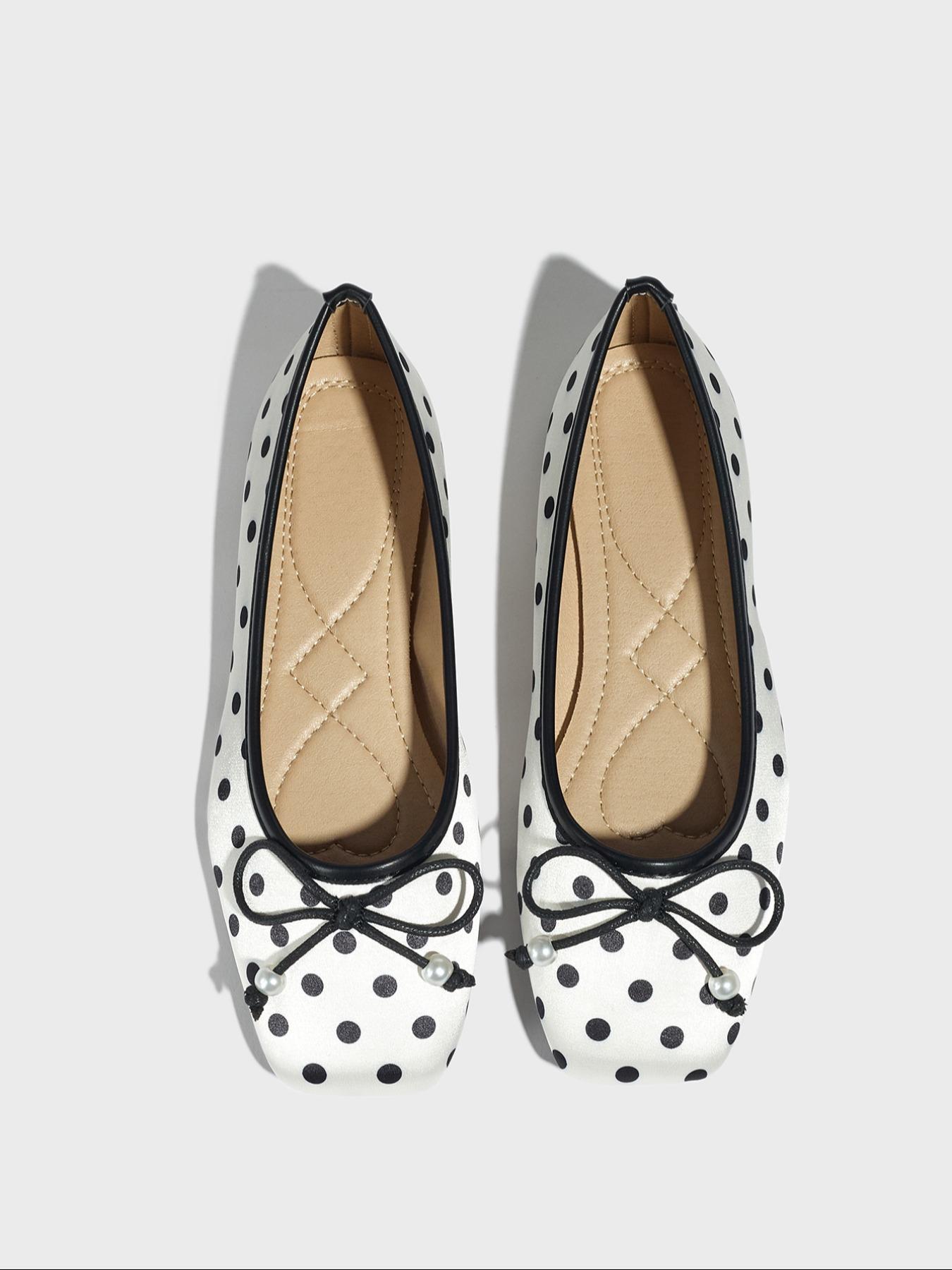 Women's Square Toe Mary Jane Shoes, Polka Dot Design, Comfortable Lightweight Flat Casual Shoes for Fall Winter, Mary Jane Flats