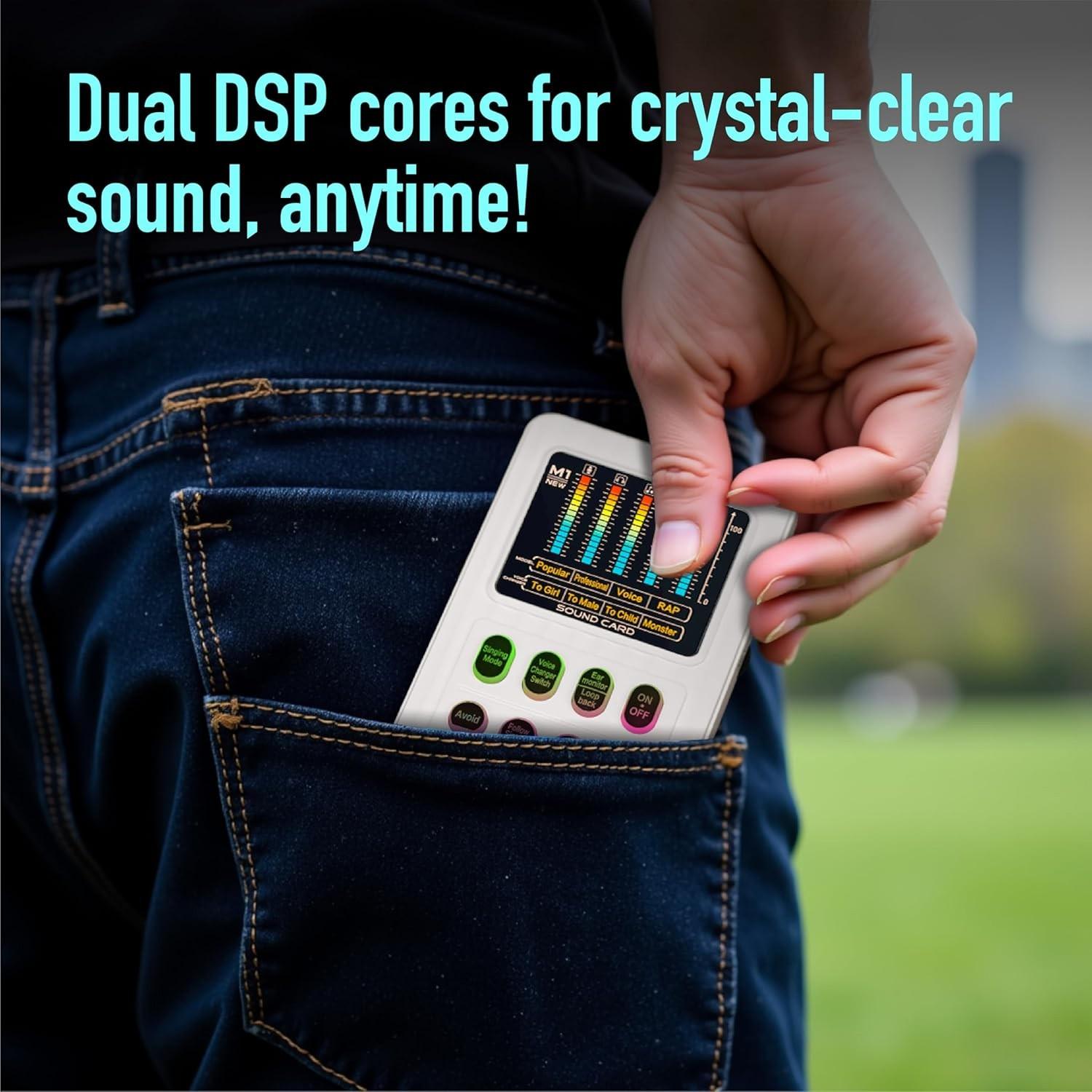 Portable Handheld Sound Card Set, Mini Audio Mixer with 12 Sound Effects, Real-Time Voice Change, Reverb & Vocal Enhancement, Bluetooth/AUX/Type-C/iOS Compatible, Condenser Mic & Monitor Headphone Bundle for PC Mobile Phone, Perfect for Podcast, Singing,