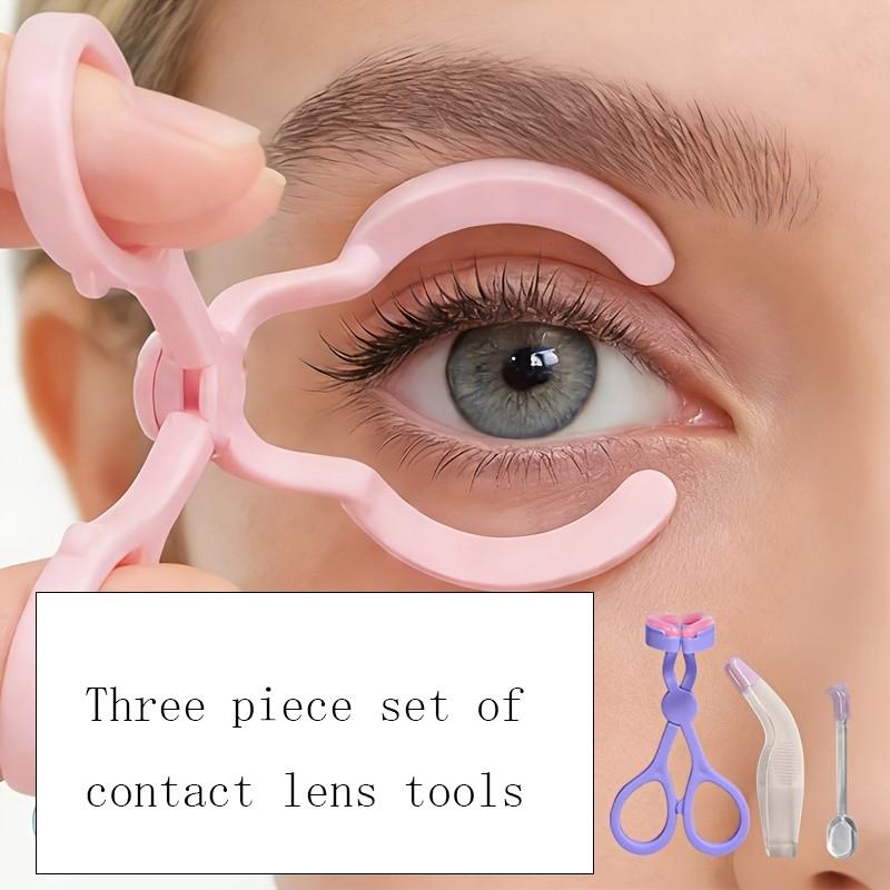 3-Piece Contact Lens Removal Tool Set, Ergonomic Tweezers and Insertor, Suitable for Soft and Hard Lenses, Ideal for Daily Use and Travel