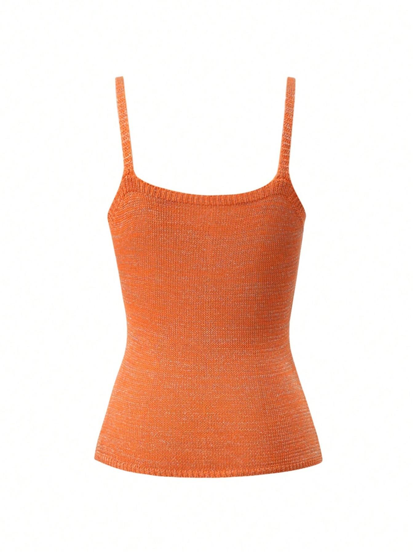 Y2K Glitter Knit Cami Top, Camisole Fit for Trendy Girls Boasting sunset orange tones with shimmering golden luster, it sparkles brilliantly under sunlight to grab all eyes instantly. The slim curved hem hugs your waistline well to conceal body flaws