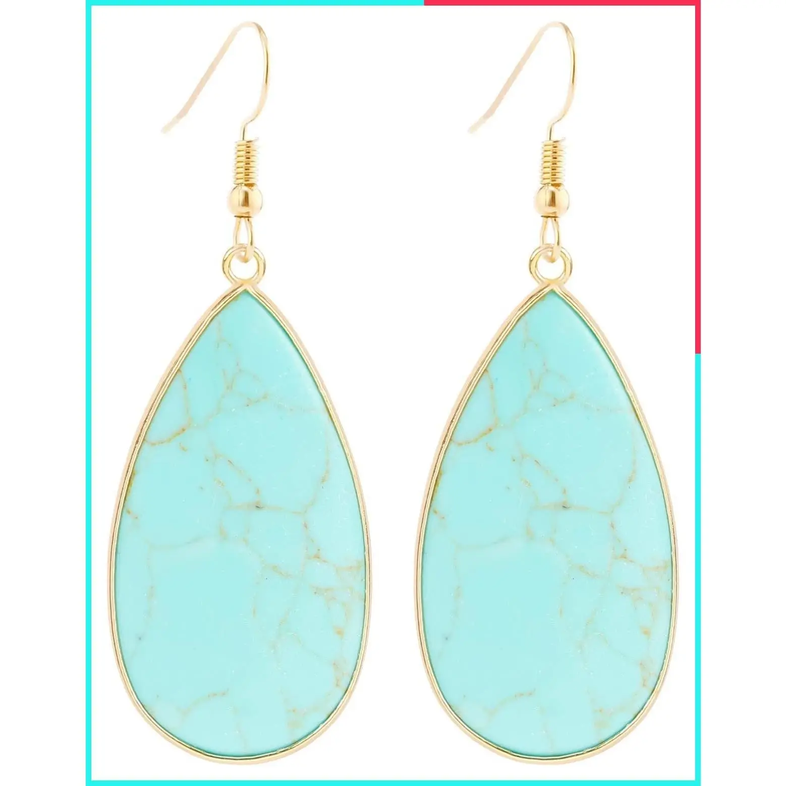 Natural Crystal Healing Stone Teardrop Dangle Earrings for Women - Lightweight Quartz Drop Earrings for Daily Wear, Multiple Colors
