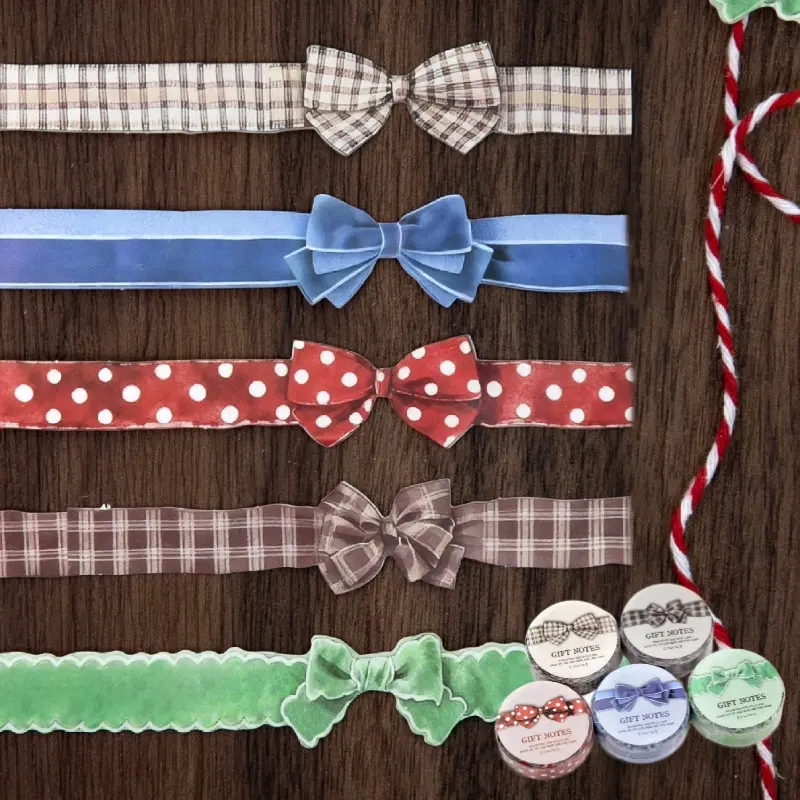 5 Rolls 10m Irregular Bow Gift Tape Hand Decoration Gift Journal Basic Butterfly Ribbon Pattern DIY Decorative Scrapbook Border Gift Wrapping