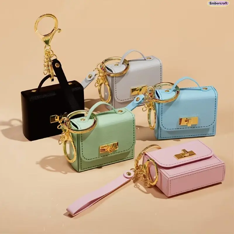 Women's PU Leather Mini Coin Purse Keychain - Gold Elegant, Compact, Removable Clip, Wallet Chain, Everyday Carry Keychain with Gold Hardware, Textured Pouch for Coins, Keys & Earbuds, Handbag Backpack Charm, Removable Clip Keychains, Wallet Chain Keychai