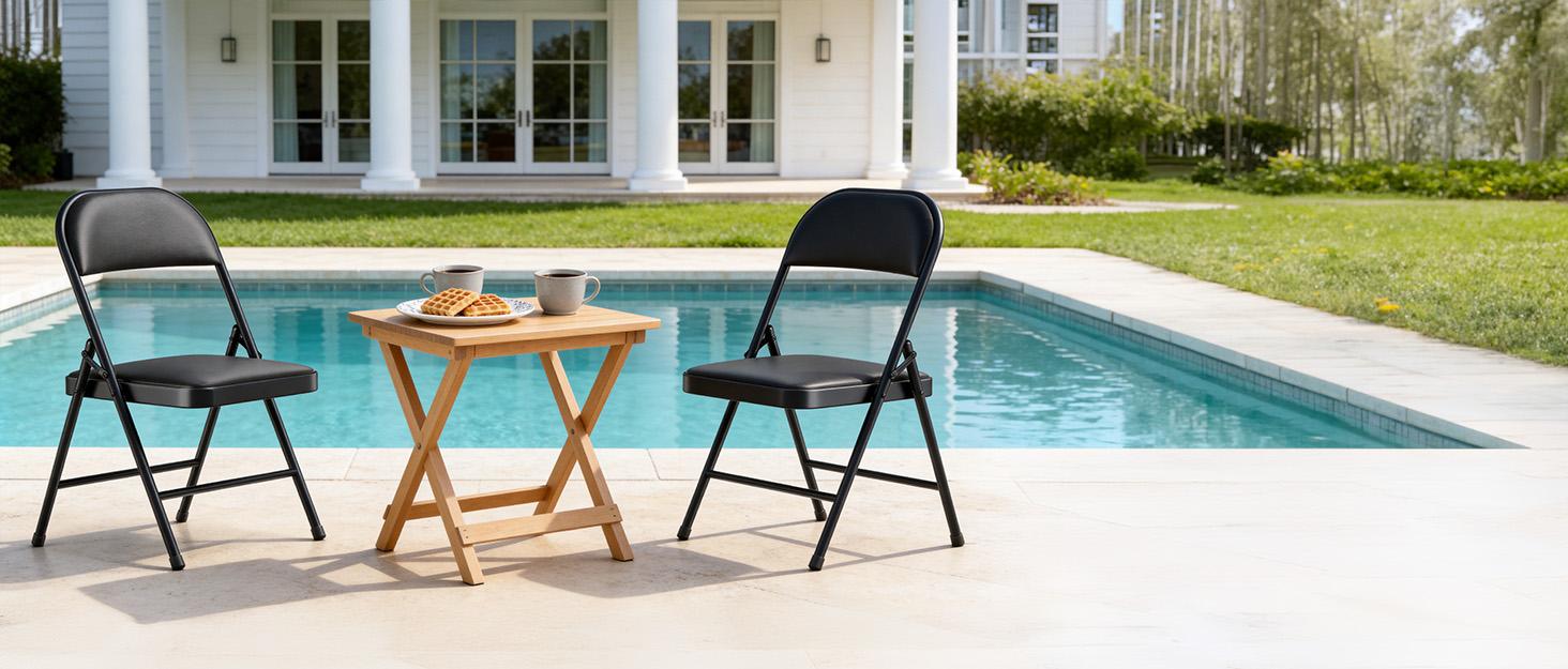 Folding Chairs ，PU Leather Padded Folding Chairs for Outside and Indoor, Heavy Duty Portable Foldable Metal Commercial Seat for Home Office, Dorm, Party, Backyard, Lawn, Patio, Black
