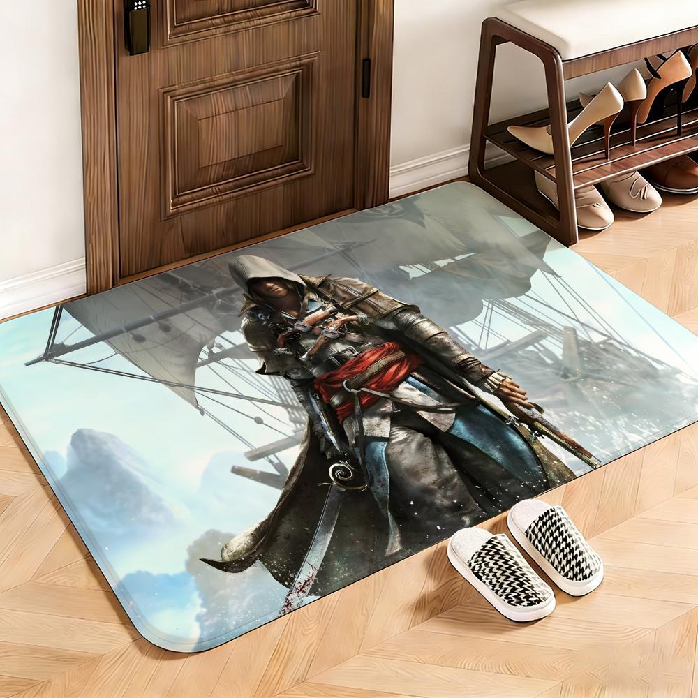 Action Assassin's Creed Floor Mat This soft flannel mat provides a cozy Soft flannel mat with quick water absorption, non-slip and durable. Easy to clean, ideal for bathroom and entryway use.